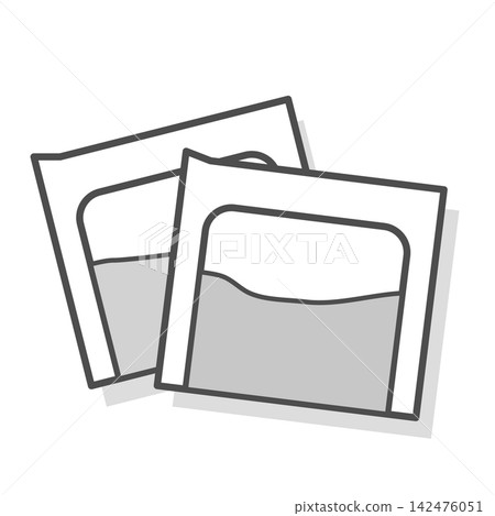A pop art style illustration of a medicine bag and powdered medicine drawn in black and white. 142476051