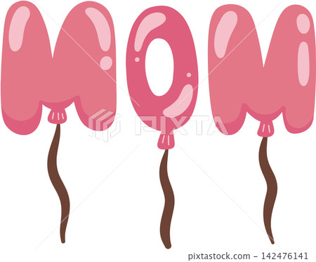 Cute pink MOM letter balloons vector illustration isolated for Mother's Day celebration Cute pink MOM letter balloons vector illustration isolated for Mother's Day celebration 142476141