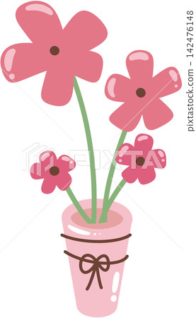 Pink flowers in a vase with bow vector illustration isolated for Mother's Day present Pink flowers in a vase with bow vector illustration isolated for Mother's Day present 142476148
