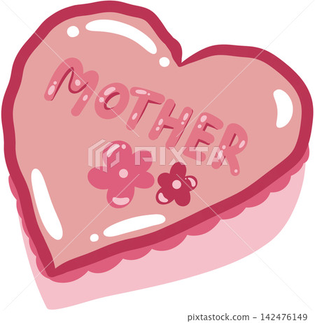 Cute pink heart shaped cake with MOTHER text and flowers vector illustration Cute pink heart shaped cake with MOTHER text and flowers vector illustration 142476149