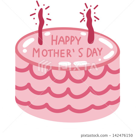 Pink Happy Mother's Day birthday cake with sparklers vector illustration on white plate Pink Happy Mother's Day birthday cake with sparklers vector illustration on white plate 142476150