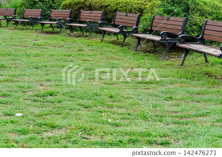 row of wooden benches row of wooden benches 142476271