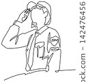 One-stroke drawing - A woman saluting One-stroke drawing - A woman saluting 142476456