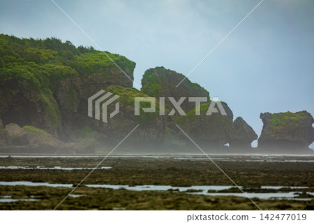 沖繩海岸浪花與礁岩交織的潮間帶 沖繩海岸浪花與礁岩交織的潮間帶 142477019