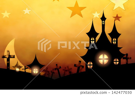 Game background: Horror retro Halloween night silhouette background Game background: Horror retro Halloween night silhouette background 142477030