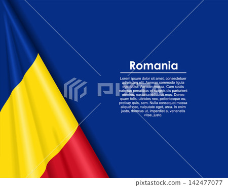 Romanian waving national flag background and placeholder text. Vector illustration. Romanian waving national flag background and placeholder text. Vector illustration. 142477077