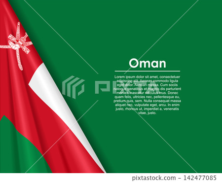 Omani waving national flag background and placeholder text. Vector illustration. Omani waving national flag background and placeholder text. Vector illustration. 142477085