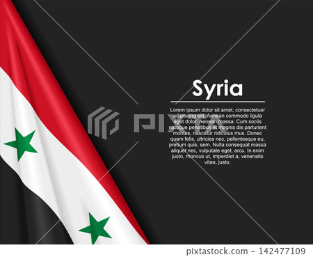 Syrian waving national flag background and placeholder text. Vector illustration. Syrian waving national flag background and placeholder text. Vector illustration. 142477109