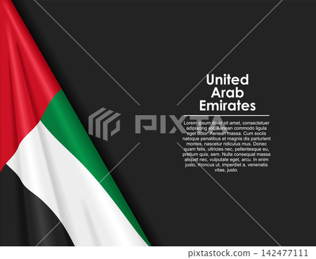 United Arab Emirates waving national flag background and placeholder text. Vector illustration. 142477111