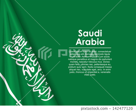Saudi Arabian waving national flag background and placeholder text. Vector illustration. Saudi Arabian waving national flag background and placeholder text. Vector illustration. 142477120