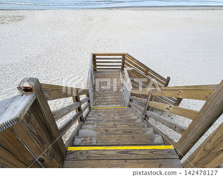 Looking Down at Wood Stairs Leading to the Beach in Corolla North Carolina Looking Down at Wood Stairs Leading to the Beach in Corolla North Carolina 142478127