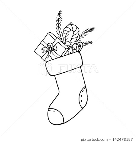Vector Christmas element set with retro baubles, pine branch and star. Minimalist hand drawn graphic line art with bells and red ribbon isolated on white. Vintage illlustrations, pinecone, candy, icic Vector Christmas element set with retro baubles, pine branch and star. Minimalist hand drawn graphic line art with bells and red ribbon isolated on white. Vintage illlustrations, pinecone, candy, icic 142478197
