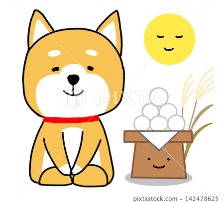 兩隻柴犬正在欣賞月亮,它們面前擺放著蒲葦和餃子,作為中秋節的供品。 兩隻柴犬正在欣賞月亮,它們面前擺放著蒲葦和餃子,作為中秋節的供品。 142478625