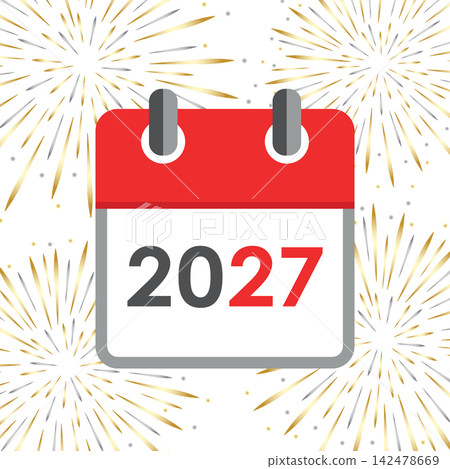 red calendar 2027 new year firework background vector illustration EPS10 red calendar 2027 new year firework background vector illustration EPS10 142478669