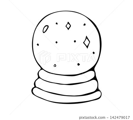 Hand Drawn Crystal Ball with Sparkles on Stand Line Art Doodle Illustration for Fortune Telling and Magic Design Hand Drawn Crystal Ball with Sparkles on Stand Line Art Doodle Illustration for Fortune Telling and Magic Design 142479017