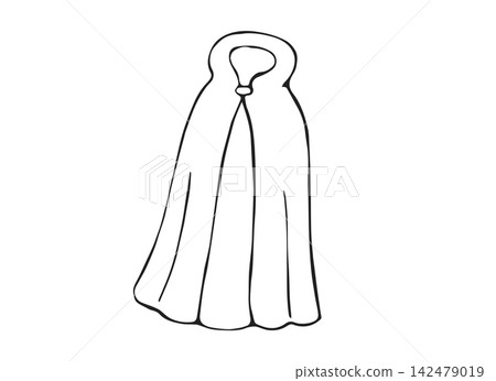 Hand Drawn Hooded Cape Cloak Costume Line Art Doodle Illustration for Halloween and Fantasy Design Hand Drawn Hooded Cape Cloak Costume Line Art Doodle Illustration for Halloween and Fantasy Design 142479019