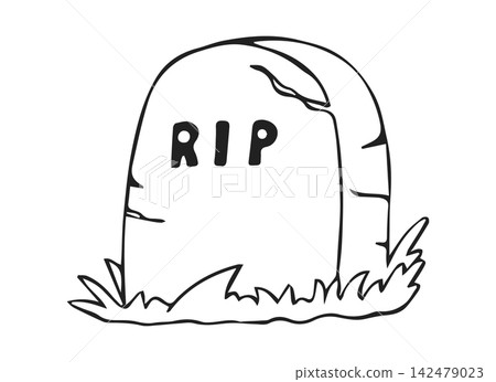 Hand Drawn Cracked Tombstone with RIP Lettering and Grass Line Art Doodle Illustration for Halloween Design Hand Drawn Cracked Tombstone with RIP Lettering and Grass Line Art Doodle Illustration for Halloween Design 142479023