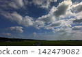 A road stretching straight through a rural landscape. 142479082