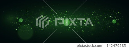 Green particles and bokeh lights creating a dark abstract background with a festive glow Green particles and bokeh lights creating a dark abstract background with a festive glow 142479285