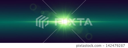 Bright green light flare creating horizontal beam and bokeh effect Bright green light flare creating horizontal beam and bokeh effect 142479287