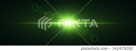 Green light effect with lens flare spreading horizontally on a dark background Green light effect with lens flare spreading horizontally on a dark background 142479288