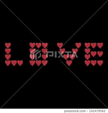 Abstract festive inscription Love made of glittering red hearts on a black background for design. eps 10 Abstract festive inscription Love made of glittering red hearts on a black background for design. eps 10 142479562