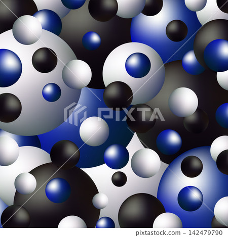 Abstract three dimensional background with glossy blue black and white spheres of various sizes. Eps10 142479790