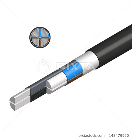 Isometric four core aluminum power cable. 142479930