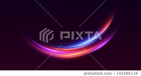 Abstract glowing light trails forming a dynamic curve, representing speed and technology Abstract glowing light trails forming a dynamic curve, representing speed and technology 142480119