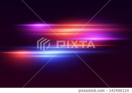 Dynamic colorful light streaks moving fast across a dark background, creating a motion blur effect Dynamic colorful light streaks moving fast across a dark background, creating a motion blur effect 142480124