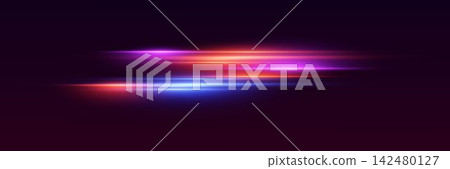 Fast moving light streaks creating vibrant glowing lines on a dark background Fast moving light streaks creating vibrant glowing lines on a dark background 142480127