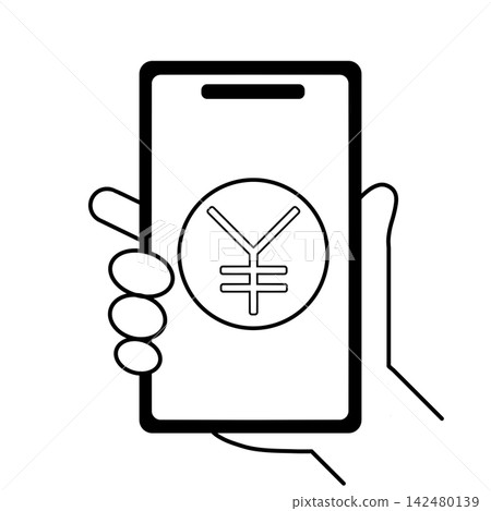 A smartphone payment icon with a yen symbol held in the hand. A smartphone payment icon with a yen symbol held in the hand. 142480139
