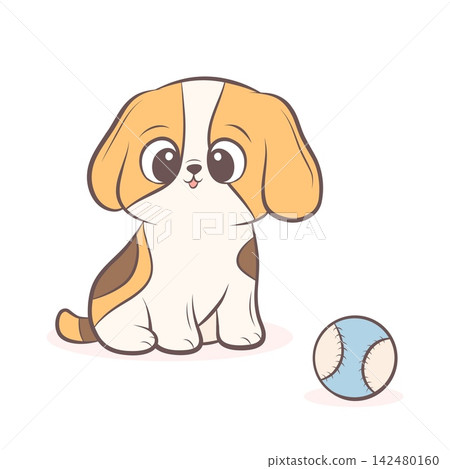 Vector illustration of cute beagle puppy with ball 142480160