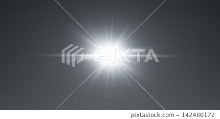 Bright light source radiating rays and horizontal lens flare against a dark gray background Bright light source radiating rays and horizontal lens flare against a dark gray background 142480172