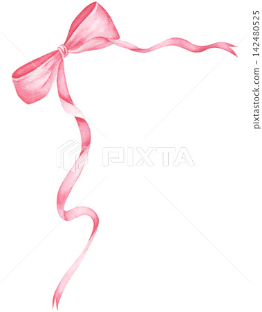 Pink corner bow with ribbon, watercolor illustration isolated on a white background. Greeting cards, wedding invitations, gift wrapping, scrapbooking, branding, packaging Pink corner bow with ribbon, watercolor illustration isolated on a white background. Greeting cards, wedding invitations, gift wrapping, scrapbooking, branding, packaging 142480525