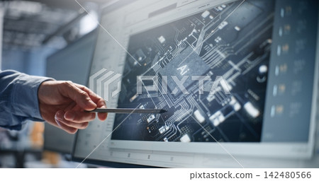 Specialist Inspecting AI Microcircuit Architecture Specialist Inspecting AI Microcircuit Architecture 142480566