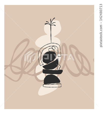 Abstract Balanced Stones and Organic Shapes, Minimal Zen Rock Stack with Botanical Element, Neutral Boho Contemporary Wall Art and Modern Home Decor Abstract Balanced Stones and Organic Shapes, Minimal Zen Rock Stack with Botanical Element, Neutral Boho Contemporary Wall Art and Modern Home Decor 142480713