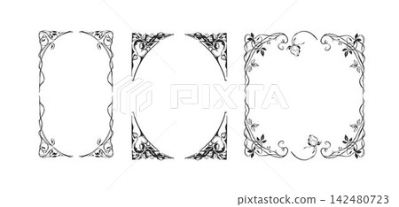 Vintage Floral Frame Set with Roses and Ornamental Corners, Elegant Botanical Borders, Hand Drawn Wedding Invitation Vector Design Elements Vintage Floral Frame Set with Roses and Ornamental Corners, Elegant Botanical Borders, Hand Drawn Wedding Invitation Vector Design Elements 142480723