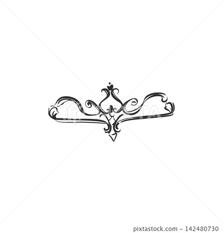 Elegant Vintage Ornamental Flourish Divider, Hand Drawn Symmetrical Decorative Scrollwork Element for Wedding Invitations, Luxury Branding and Classic Design Elegant Vintage Ornamental Flourish Divider, Hand Drawn Symmetrical Decorative Scrollwork Element for Wedding Invitations, Luxury Branding and Classic Design 142480730