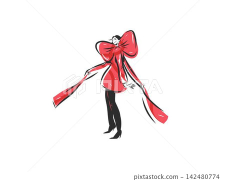 Woman Wrapped in Giant Red Gift Bow and Ribbon, Sale Promotion, Holiday Shopping, Christmas Present, Birthday and Valentine Celebration Vector Illustration Woman Wrapped in Giant Red Gift Bow and Ribbon, Sale Promotion, Holiday Shopping, Christmas Present, Birthday and Valentine Celebration Vector Illustration 142480774