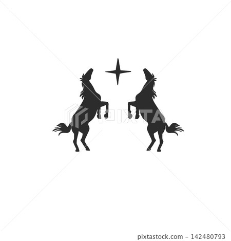 Two Rearing Horses Silhouette, Black Stallion Pair Vector, Western Equestrian Ranch Logo, Wild Horse Rodeo and Vintage Cowboy Design Two Rearing Horses Silhouette, Black Stallion Pair Vector, Western Equestrian Ranch Logo, Wild Horse Rodeo and Vintage Cowboy Design 142480793