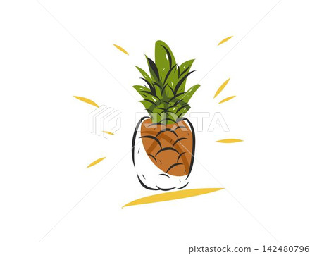 Fresh Ripe Pineapple Hand Drawn Vector Illustration, Tropical Exotic Fruit with Green Leaves for Summer Food, Juice, Smoothie, Packaging, Menu and Healthy Lifestyle Design Fresh Ripe Pineapple Hand Drawn Vector Illustration, Tropical Exotic Fruit with Green Leaves for Summer Food, Juice, Smoothie, Packaging, Menu and Healthy Lifestyle Design 142480796