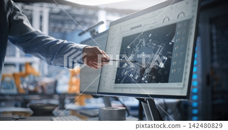 Hand Pointing at AI Processor Model on Display Hand Pointing at AI Processor Model on Display 142480829
