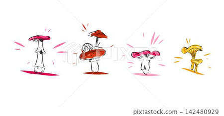 Colorful Mushroom Vector Set with Snail, Hand Drawn Wild Forest Fungi, Whimsical Woodland Botanical and Autumn Nature Illustration Collection Colorful Mushroom Vector Set with Snail, Hand Drawn Wild Forest Fungi, Whimsical Woodland Botanical and Autumn Nature Illustration Collection 142480929