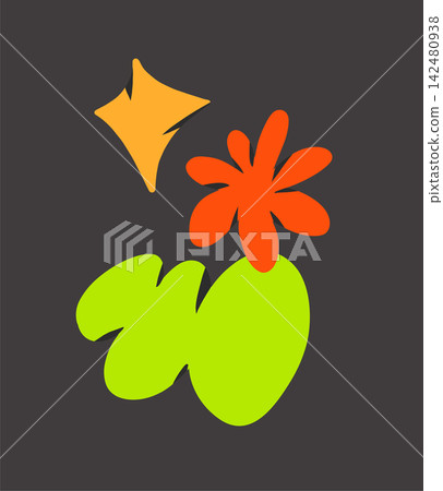 Abstract Colorful Flower Vector, Modern Botanical Shapes, Bright Floral Illustration, Trendy Minimalist Organic Design on Dark Background Abstract Colorful Flower Vector, Modern Botanical Shapes, Bright Floral Illustration, Trendy Minimalist Organic Design on Dark Background 142480938