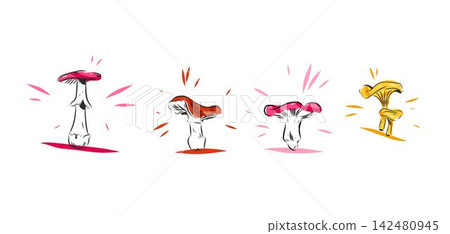 Colorful Hand Drawn Mushroom Vector Set, Wild Forest Fungi Collection, Autumn Woodland Botanical Elements and Organic Nature Illustration Colorful Hand Drawn Mushroom Vector Set, Wild Forest Fungi Collection, Autumn Woodland Botanical Elements and Organic Nature Illustration 142480945