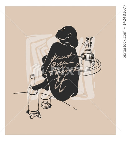 Dont Overthink It Woman Silhouette with Cocktail and Flowers, Self Care Mental Wellness Quote, Modern Feminine Lifestyle and Boho Wall Art Illustration Dont Overthink It Woman Silhouette with Cocktail and Flowers, Self Care Mental Wellness Quote, Modern Feminine Lifestyle and Boho Wall Art Illustration 142481077