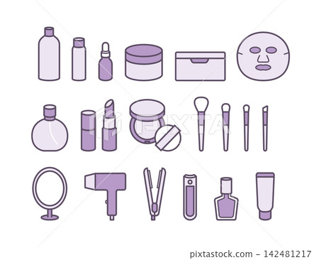 A set of 20 purple icons for beauty and skincare products. A set of 20 purple icons for beauty and skincare products. 142481217