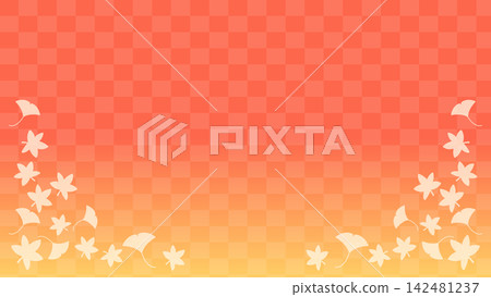 Autumn maple leaves and an orange checkered frame Autumn maple leaves and an orange checkered frame 142481237