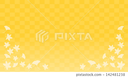 Autumn maple leaves and a checkered yellow frame Autumn maple leaves and a checkered yellow frame 142481238